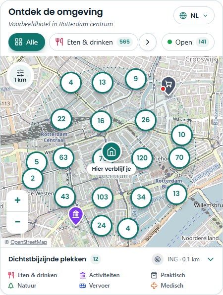 Voorbeeld van de NearPin-widget met de omgeving rond een locatie